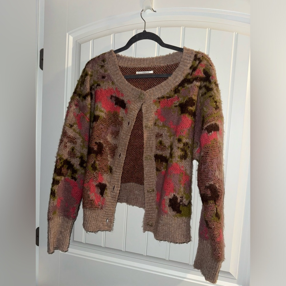 Anthropologie Pink and Green Cardigan Sweater